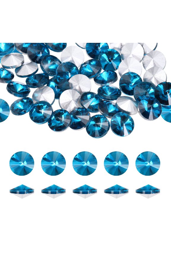 Pointed Back Rhinestones, 100 Pcs 8mm Round Glass Rhinestone Faceted Crystal Gems for Nail Arts Crafts (Porous Blue)