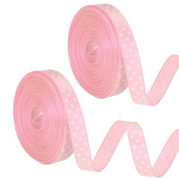 Uxcell Polka Dots Grosgrain Ribbon (2/5" x 10Yards, Light Pink)(2Roll) Fabric Ribbons Bow Decoration with White Polka Dots, Suit for Flower Bouquet/Gift Wrapping/Party Decor/Bows Making