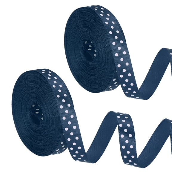 Uxcell Polka Dots Grosgrain Ribbon (2/5" x 10Yards, Navy Blue)(2Roll) Fabric Ribbons Bow Decoration with White Polka Dots, Suit for Flower Bouquet/Gift Wrapping/Party Decor/Bows Making