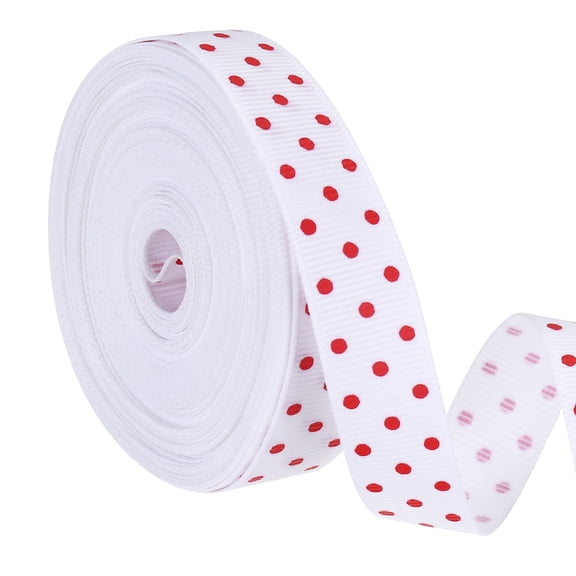 Uxcell Polka Dots Grosgrain Ribbon (5/8" x 10Yards, White) Fabric Ribbons Bow Decoration with Red Polka Dots, Suit for Flower Bouquet/Gift Wrapping/Party Decor/Bows Making
