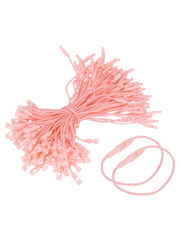 Polyester Hang Tag String, (4 Inch, Pink) (100 Pcs), Snap Lock Pins Loop Fastener Price Tag Ties Fast to Attach, Suit for - Clothes Tags Shoes Snap Lock Luggage Label