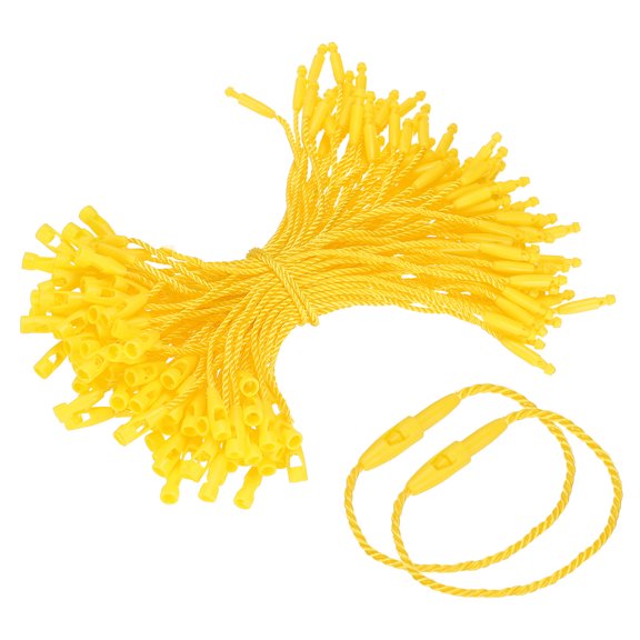 Uxcell Polyester Hang Tag String, (4 Inch, Yellow) (100 Pcs), Snap Lock Pins Loop Fastener Price Tag Ties Fast to Attach, Suit for - Clothes Tags Shoes Snap Lock Luggage Label