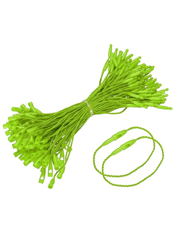 Polyester Hang Tag String, (5 Inch, Bright Green) (500 Pcs), Snap Lock Pins Loop Fastener Price Tag Ties Fast to Attach, Suit for - Clothes Tags Shoes Snap Lock Luggage Label