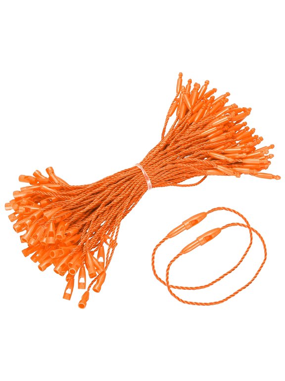 Polyester Hang Tag String, (5 Inch, Orange) (500 Pcs), Snap Lock Pins Loop Fastener Price Tag Ties Fast to Attach, Suit for - Clothes Tags Shoes Snap Lock Luggage Label