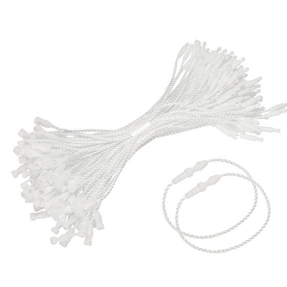 Uxcell Polyester Hang Tag String, (5 Inch, White) (500 Pcs), Snap Lock Pins Loop Fastener Price Tag Ties Fast to Attach, Suit for - Clothes Tags Shoes Snap Lock Luggage Label
