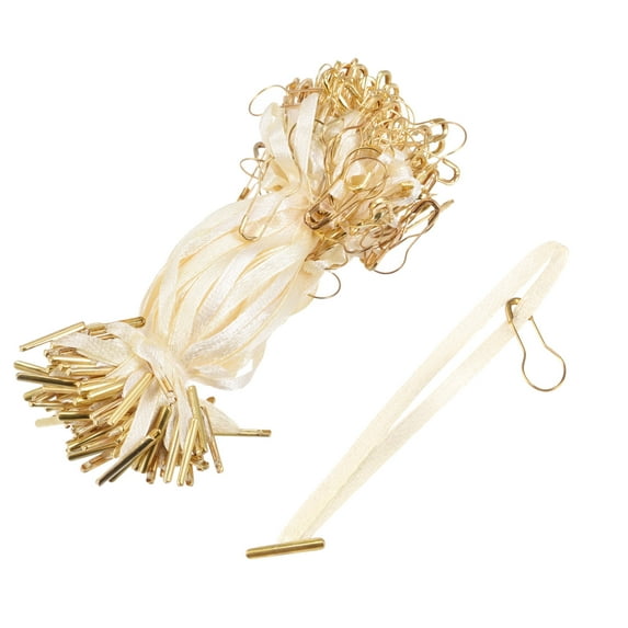 Uxcell Polyester Hang Tag String Tag Fasteners with Pin Beige Gold Tone 200 pcs