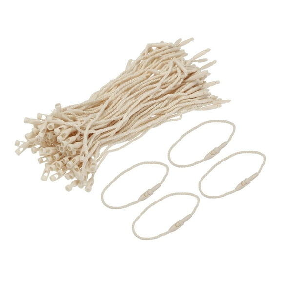 Uxcell Polyester Rope Hang Tag String Snap Lock  Plastic Tags Ties,190mm/7.48" Length,1mm/0.04" Dia,Pack of 200,Beige