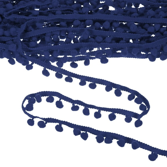 Uxcell Pom Pom Ball Fringe Trim, 10 Yards 8mm Mini Pom Pom Trim Ribbon for Home Decoration/DIY Crafts, Navy Blue