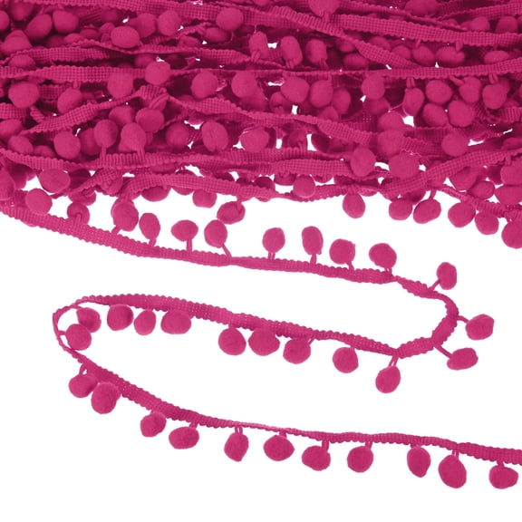 Uxcell Pom Pom Ball Fringe Trim, 20 Yards 11mm Mini Pom Pom Trim Ribbon for Home Decoration/DIY Crafts, Rose Red