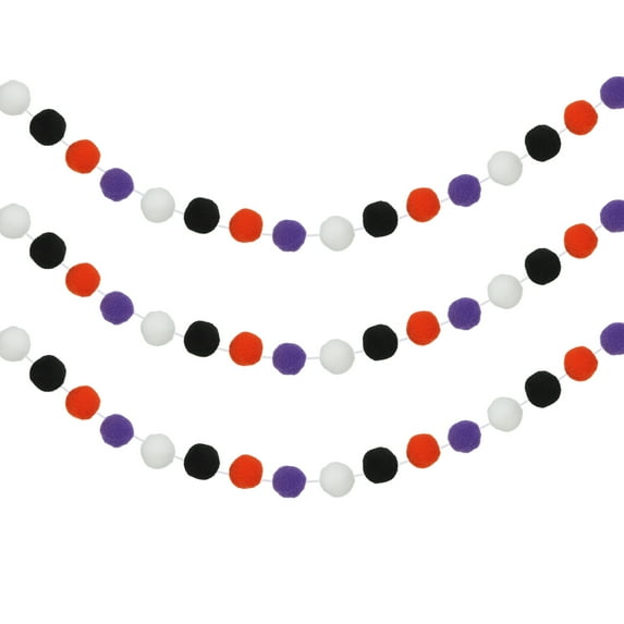 Uxcell Pom Pom Garland Decor Hanging Garland Ball Banner with Balls for Halloween Thanksgiving Christmas Black/White/Orange/Purple