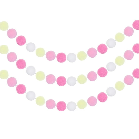 Uxcell Pom Pom Garland Decor Hanging Garland Ball Banner with Balls for Halloween Thanksgiving Christmas White/Pink/Cream/Light Pink