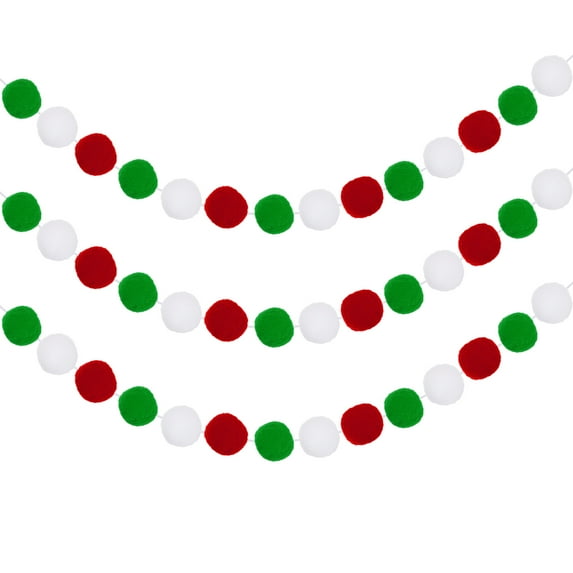 Uxcell Pom Pom Garland Decorative Hanging Banner for Halloween Thanksgiving Christmas White/Red/Green