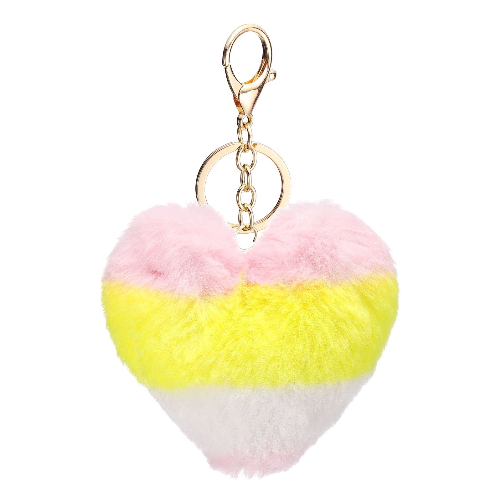 Uxcell Pom Pom Keychain, 10 cm Soft Cute Fluffy Heart Key Ring, Yellow ...