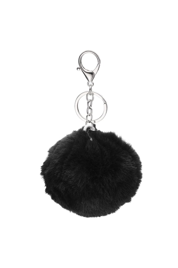 Pom Pom Keychain, 8 cm Soft Cute Fluffy Ball Key Ring, Black