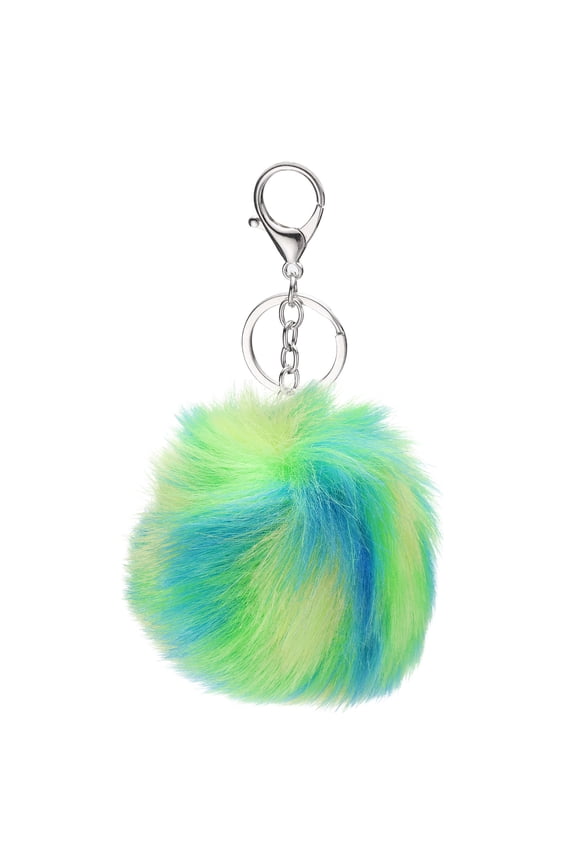 Pom Pom Keychain, 8 cm Soft Cute Fluffy Ball Key Ring, Blue-Green