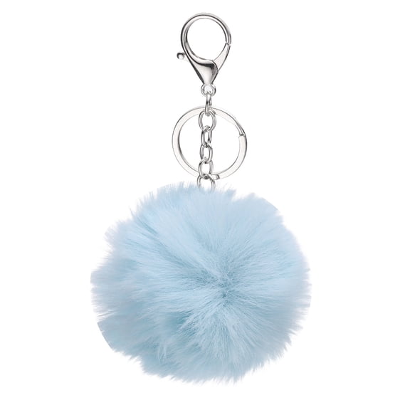 Uxcell Pom Pom Keychain, 8 cm Soft Cute Fluffy Ball Key Ring, Light Blue
