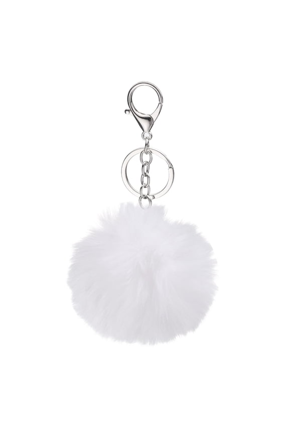 Pom Pom Keychain, 8 cm Soft Cute Fluffy Ball Key Ring, White