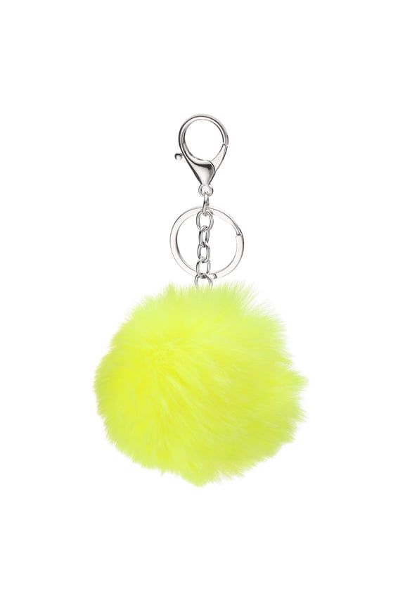 Pom Pom Keychain, 8 cm Soft Cute Fluffy Ball Key Ring, Yellow