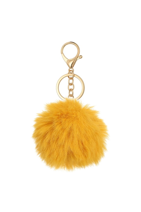 Pom Pom Keychain, 8cm Faux Rabbit Fur Fluffy Pompoms Keyring, Soft Cute Plush Fluffy Ball Keychains for Women Purse Handbag Bag Pendant DIY Crafts, Ginger Yellow