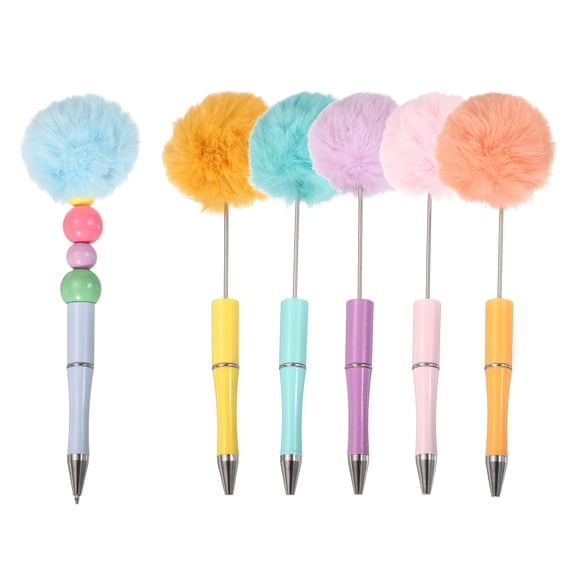 Uxcell Pompom Ballpoint Pens, Fluffy Ball Pens Pom Pom Plastic Cute Beaded Pen for DIY Gift Writing Office Supplies - 6 Pcs  (Light Pink/Orange/Yellow/Light Blue/Blue/Purple)