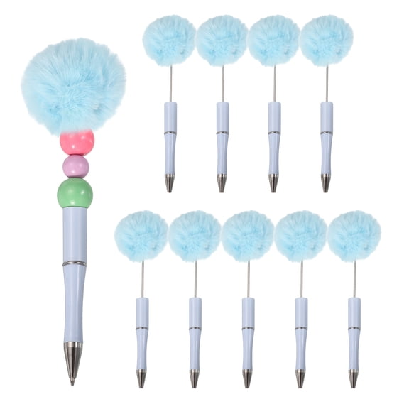 Uxcell Pompom Ballpoint Pens, Fluffy Ball Pens Pom Pom Plastic Cute Beaded Pen for DIY Gift Writing Office Supplies - 10 Pcs  (Light Blue)