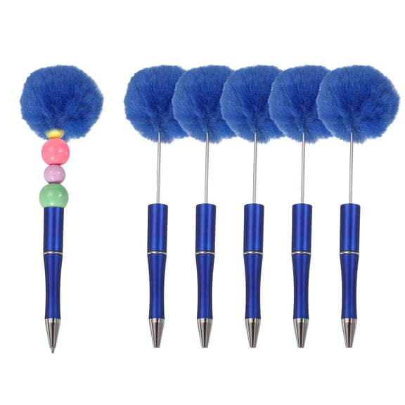 Uxcell Pompom Ballpoint Pens, Fluffy Ball Pens Pom Pom Plastic Cute Beaded Pen for DIY Gift Writing Office Supplies - 6 Pcs  (Dark Blue)