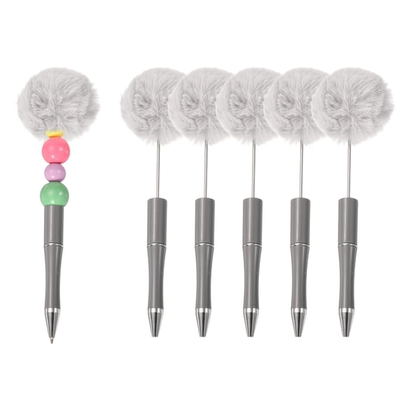 Uxcell Pompom Ballpoint Pens, Fluffy Ball Pens Pom Pom Plastic Cute Beaded Pen for DIY Gift Writing Office Supplies - 6 Pcs (Gray)