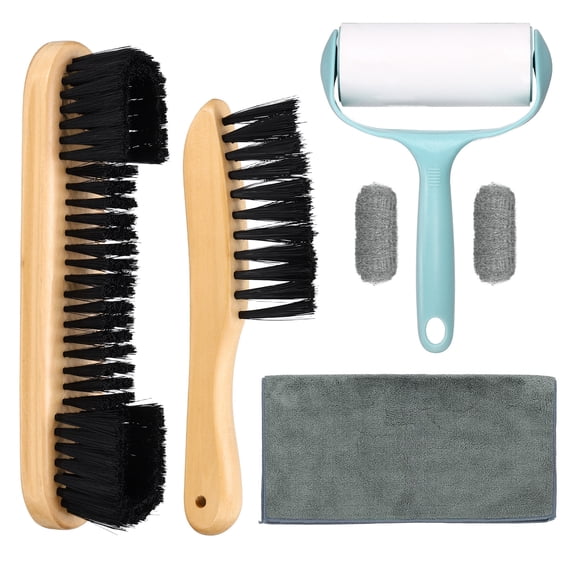Uxcell Pool Table Cleaning Brush 7 Set, Billiard Felt Cleaner Accessory with 2 Wooden Pool Brush, Cleaning Cloth, Sticky Lint Roller, Spare Core, Ferrule Polish Cloth, Brown