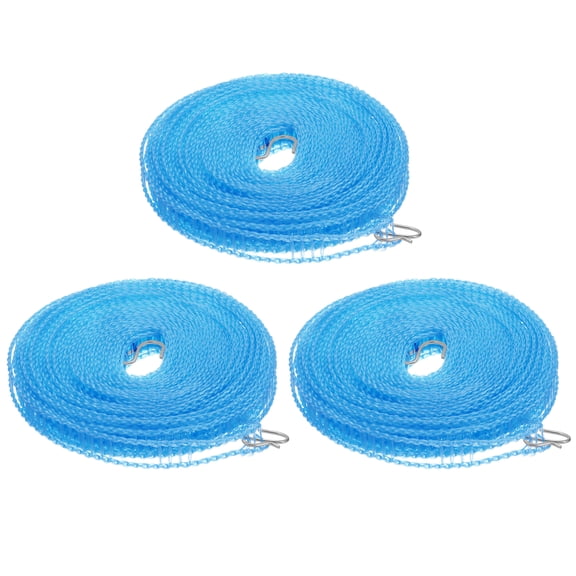 Uxcell Portable Clothesline, 32.8ft Nylon Windproof Non-Slip Washing Line, Blue 3Pack