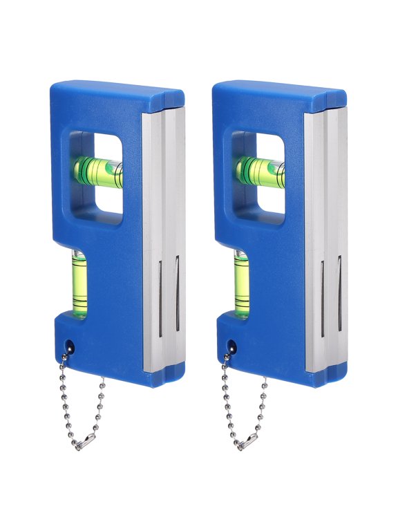 Portable Magnetic Level with Keychain Blue 2 Pack, Mini Bubble Acrylic Spirit Levels Little Horizontal Vertical Measuring Layout Tools for Industrial Carpentry Picture Frame