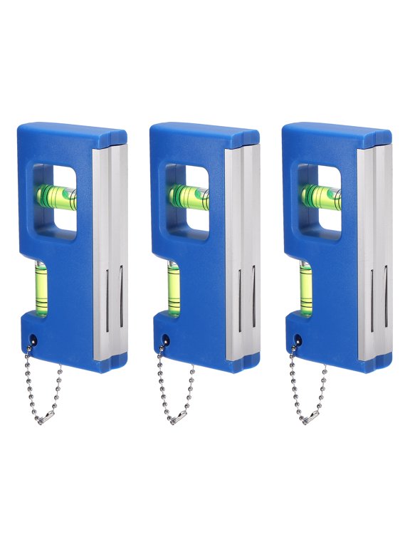 Portable Magnetic Level with Keychain Blue 3 Pack, Mini Bubble Acrylic Spirit Levels Little Horizontal Vertical Measuring Layout Tools for Industrial Carpentry Picture Frame