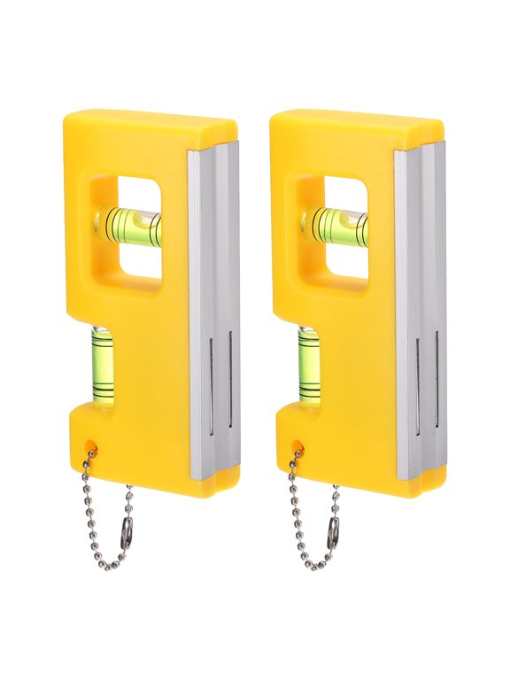 Portable Magnetic Level with Keychain Yellow 2 Pack, Mini Bubble Acrylic Spirit Levels Little Horizontal Vertical Measuring Layout Tools for Industrial Carpentry Picture Frame