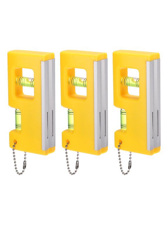 Portable Magnetic Level with Keychain Yellow 3 Pack, Mini Bubble Acrylic Spirit Levels Little Horizontal Vertical Measuring Layout Tools for Industrial Carpentry Picture Frame
