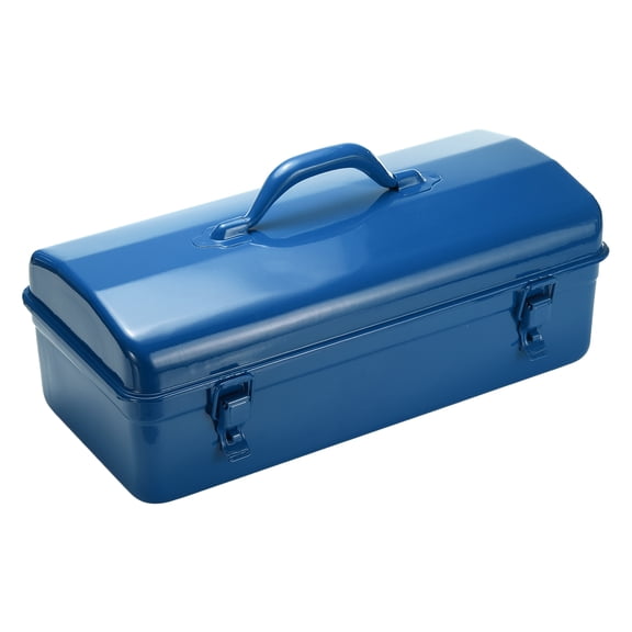 Uxcell Portable Steel Tool Box, 16.4" x 7.7" x 3.9" with Handle Double Metal Latch Trunk Tool Storage Box Metal Organizer Mountain Toolbox for Garage Warehouse Workshop Household, Blue