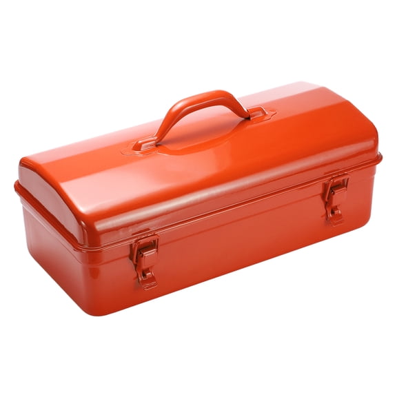 Uxcell Portable Steel Tool Box, 16.4" x 7.7" x 3.9" with Handle Double Metal Latch Trunk Tool Storage Box Metal Organizer Mountain Toolbox for Garage Warehouse Workshop Household, Orange