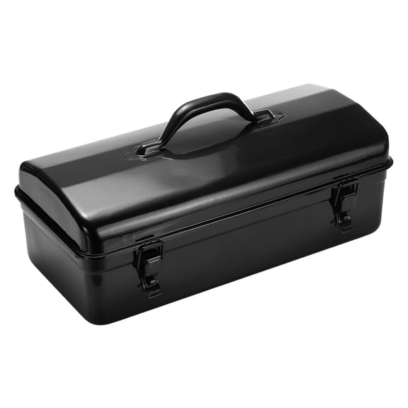 Uxcell Portable Steel Tool Box, 16.4" x 7.7" x 3.9" with Handle Double Metal Latch Trunk Tool Storage Box Metal Organizer Mountain Toolbox for Garage Warehouse Workshop Household, Black
