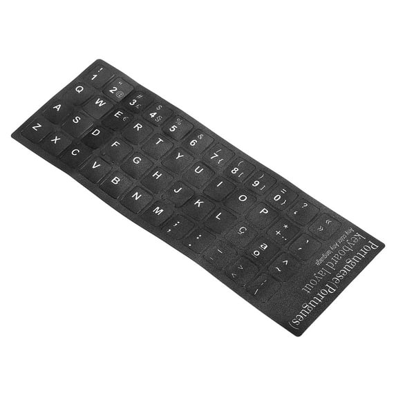 Uxcell Portuguese Keyboard Layout Stickers Computer Replacement Cover Universal Black Background White Lettering, 2 Pack
