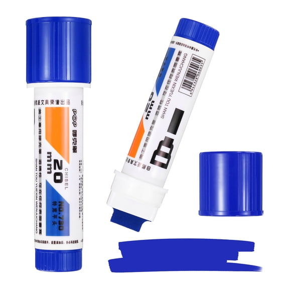 Uxcell Poster Markers, 2Pcs Large Capacity Permanent Huge Banners Posters Markers Bold Thick Chisel Tip Pen for Painting Drawing on Plastic Glass Wood Fabric Canvas, Blue(0.8" Tip Width)