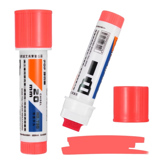 Uxcell Poster Markers, 2Pcs Large Capacity Permanent Huge Banners Posters Markers Bold Thick Chisel Tip Pen for Painting Drawing on Plastic Glass Wood Fabric Canvas, Pink(0.8" Tip Width)