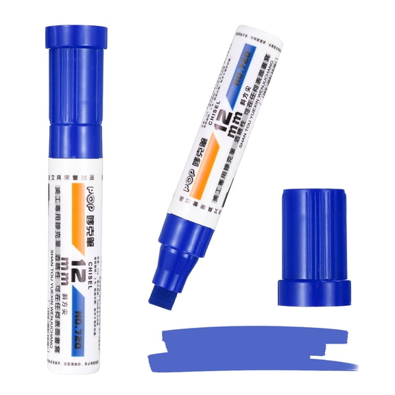 Uxcell Poster Markers, 2Pcs Large Capacity Permanent Huge Banners Posters Markers Bold Thick Chisel Tip Pen for Painting Drawing on Plastic Glass Wood Fabric Canvas, Blue(0.5" Tip Width)