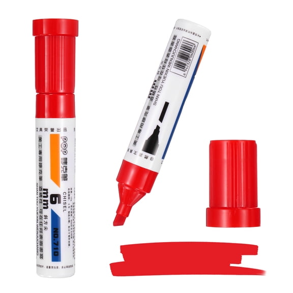 Uxcell Poster Markers, 2Pcs Large Capacity Permanent Huge Banners Posters Markers Bold Thick Chisel Tip Pen for Painting Drawing on Plastic Glass Wood Fabric Canvas, Red(0.2" Tip Width)