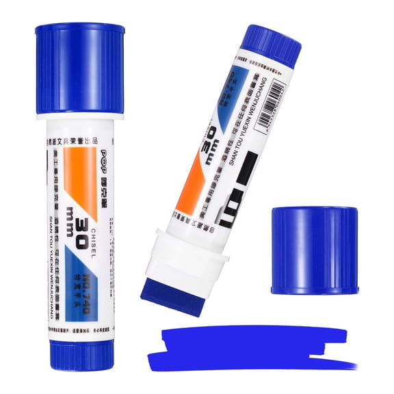 Uxcell Poster Markers, 2Pcs Large Capacity Permanent Huge Banners Posters Markers Bold Thick Chisel Tip Pen for Painting Drawing on Plastic Glass Wood Fabric Canvas, Blue(1.2" Tip Width)