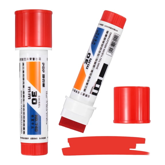 Uxcell Poster Markers, 2Pcs Large Capacity Permanent Huge Banners Posters Markers Bold Thick Chisel Tip Pen for Painting Drawing on Plastic Glass Wood Fabric Canvas, Red(1.2" Tip Width)