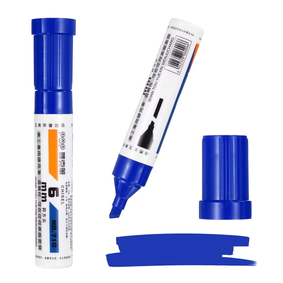 Uxcell Poster Markers, 2Pcs Large Capacity Permanent Huge Banners Posters Markers Bold Thick Chisel Tip Pen for Painting Drawing on Plastic Glass Wood Fabric Canvas, Blue(0.2" Tip Width)