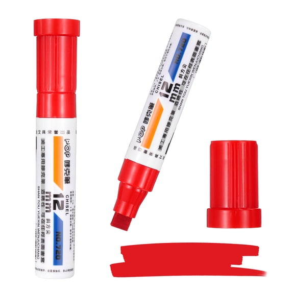 Uxcell Poster Markers, 2Pcs Large Capacity Permanent Huge Banners Posters Markers Bold Thick Chisel Tip Pen for Painting Drawing on Plastic Glass Wood Fabric Canvas, Red(0.5" Tip Width)