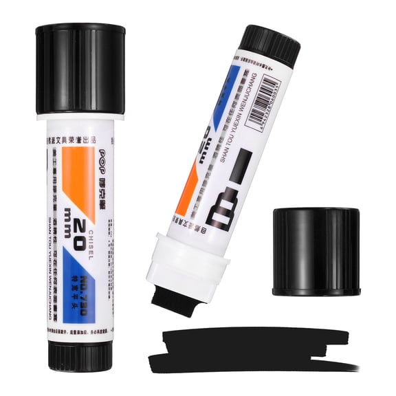 Uxcell Poster Markers, 2Pcs Large Capacity Permanent Huge Banners Posters Markers Bold Thick Chisel Tip Pen for Painting Drawing on Plastic Glass Wood Fabric Canvas, Black(0.8" Tip Width)
