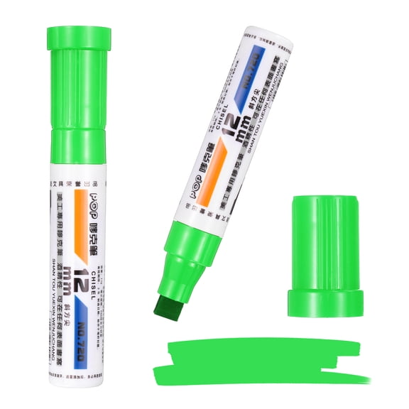 Uxcell Poster Markers, 2Pcs Large Capacity Permanent Huge Banners Posters Markers Bold Thick Chisel Tip Pen for Painting Drawing on Plastic Glass Wood Fabric, Light Green(0.5" Tip Width)