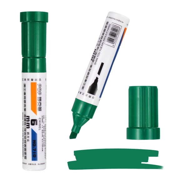 Uxcell Poster Markers, 2Pcs Large Capacity Permanent Huge Banners Posters Markers Bold Thick Chisel Tip Pen for Painting Drawing on Plastic Glass Wood Fabric Canvas, Green(0.2" Tip Width)