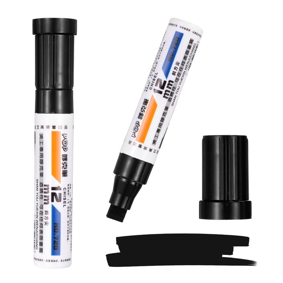 Uxcell Poster Markers, 2Pcs Large Capacity Permanent Huge Banners Posters Markers Bold Thick Chisel Tip Pen for Painting Drawing on Plastic Glass Wood Fabric Canvas, Black(0.5" Tip Width)