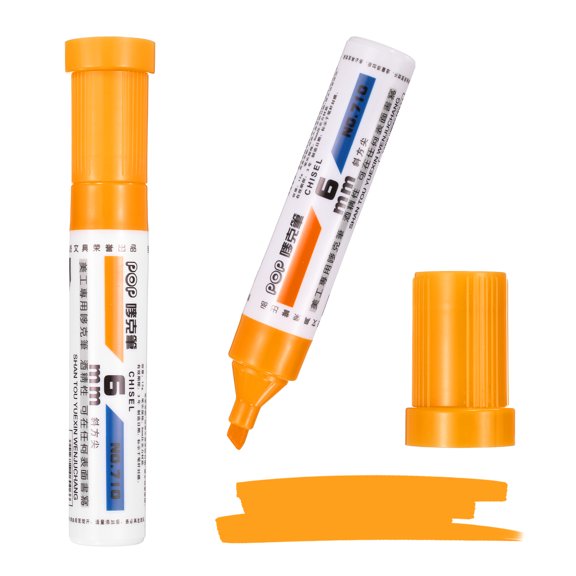 Uxcell Poster Markers, 2Pcs Large Capacity Permanent Huge Banners Posters Markers Bold Thick Chisel Tip Pens for Painting Drawing on Plastic Glass Fabric, Golden Yellow(0.2" Tip Width)